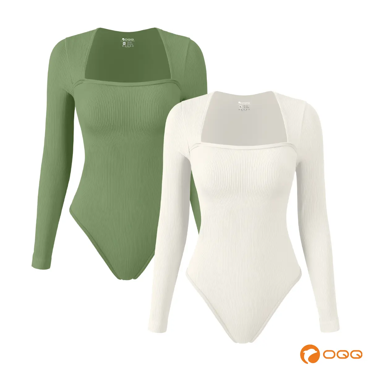 OQQfitness Womenswear Comfort Basic Minimalist Square Neck Bodysuit Top - Long Sleeve Fitted Elegant Underwear for All Seasons, Machine Washable,summerwins,summeroutfits,vacationoutfits,beachoutfits,back to school,back to school shopping