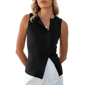 Cicy Bell Womens Button Down Tank Tops Summer Sleeveless Vest Tops Trendy Ribbed Fitted Going Out Shirts