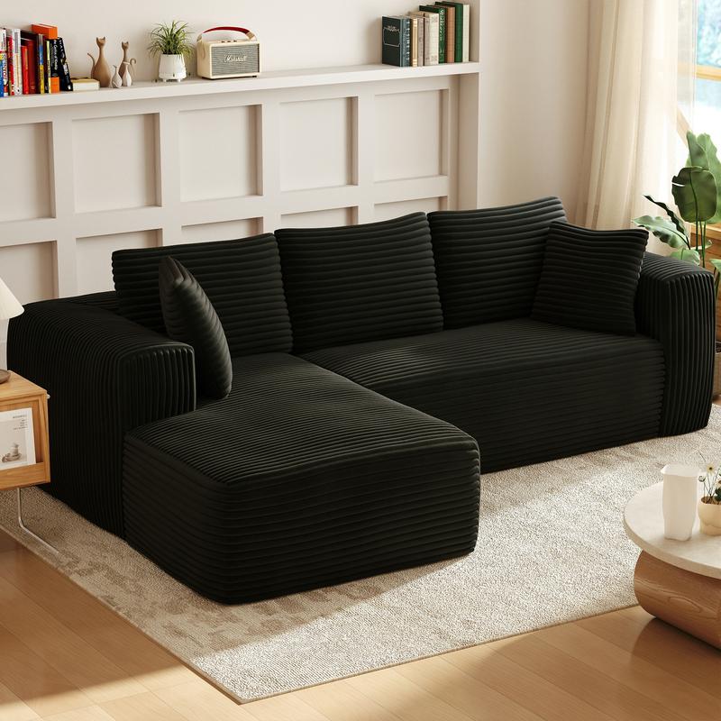 Plush Corduroy Cloud Velvet Modular Sofa Boneless 3-Seater Sectional with Chaise Extra-Wide Seat No Assembly Perfect for Small Spaces Cozy Corners & Apartments