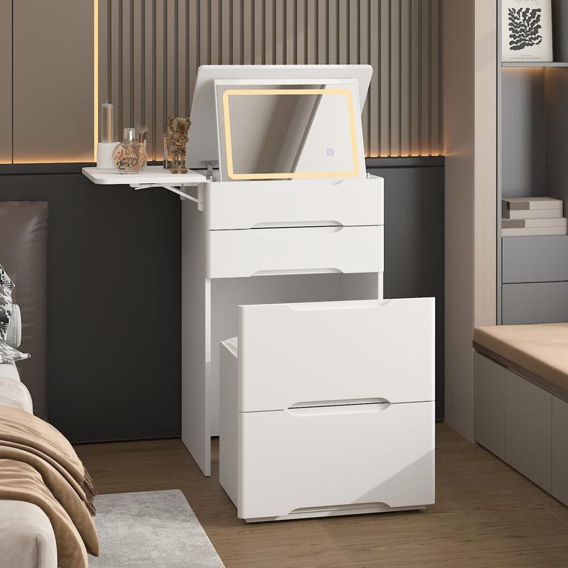 FUFU&GAGA 4 Types Makeup Vanity Desk with 3-Lights Mirror and Drawers for Makeup Equipped with Stool