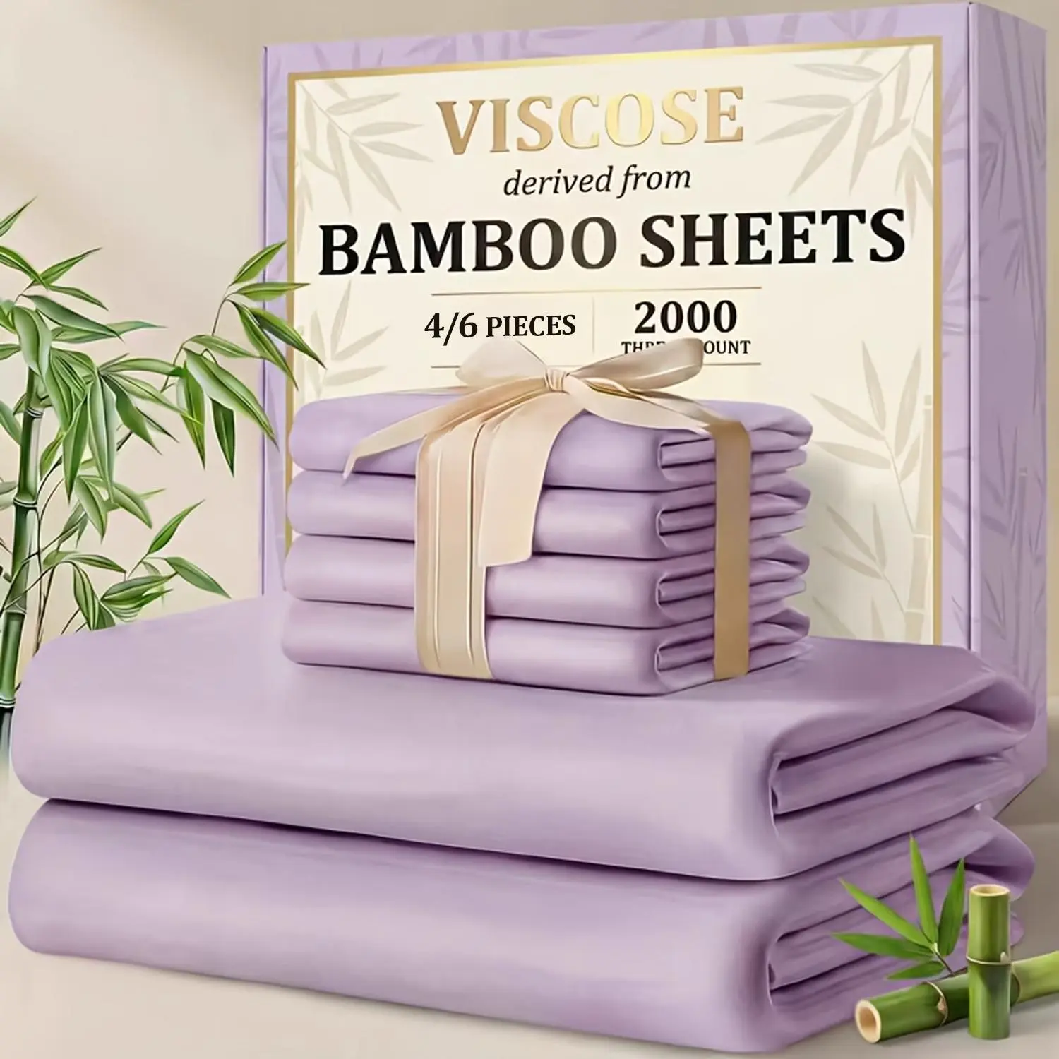 MUXHOMO 4/6pcs Cooling Bamboo Sheet Sets - Queen Size Soft 2000TC Luxurious Hotel Sheets, Luxury Kids Fitted Sheet, With 16-Inch Deep Pocket , Kids ' Sheet & Pillowcases And Breathable Night Sweats, Suitable for All Seasons, Twin/Full/Queen/King