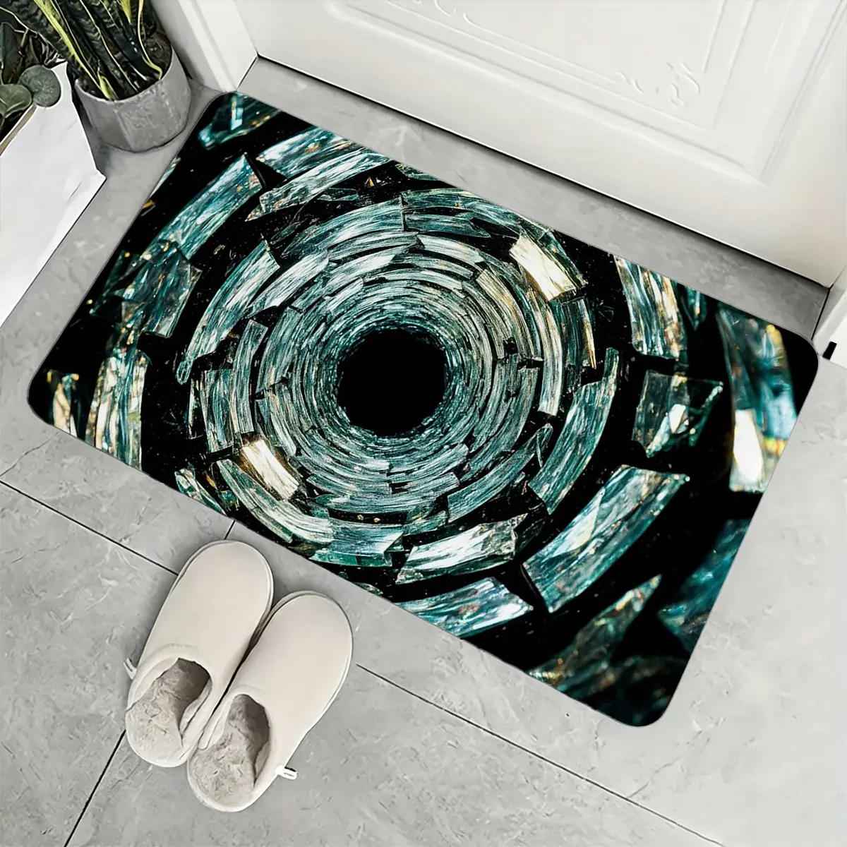 3D Optical Illusion Vortex Geometric Doormat, Aesthetic Home Decor Rug, Modern Entryway Floor Mat for Front Door Bedroom Bathroom Apartment, Housewarming Gift