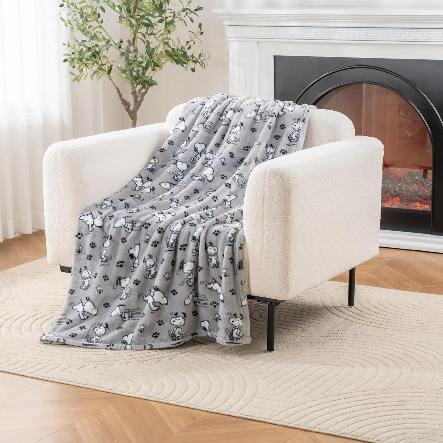 ® VelvetLoft® Cute Snoopy Plush Throw Blanket,Poses and Paws Grey,Throw 55 in x 70 in (Official® Product)