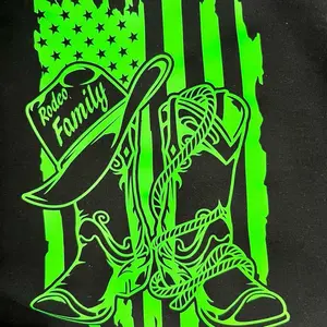 Rodeo Family T=Shirt - Green Design with Boots and Hat - Perfect for Rodeo Events and Casual Wear