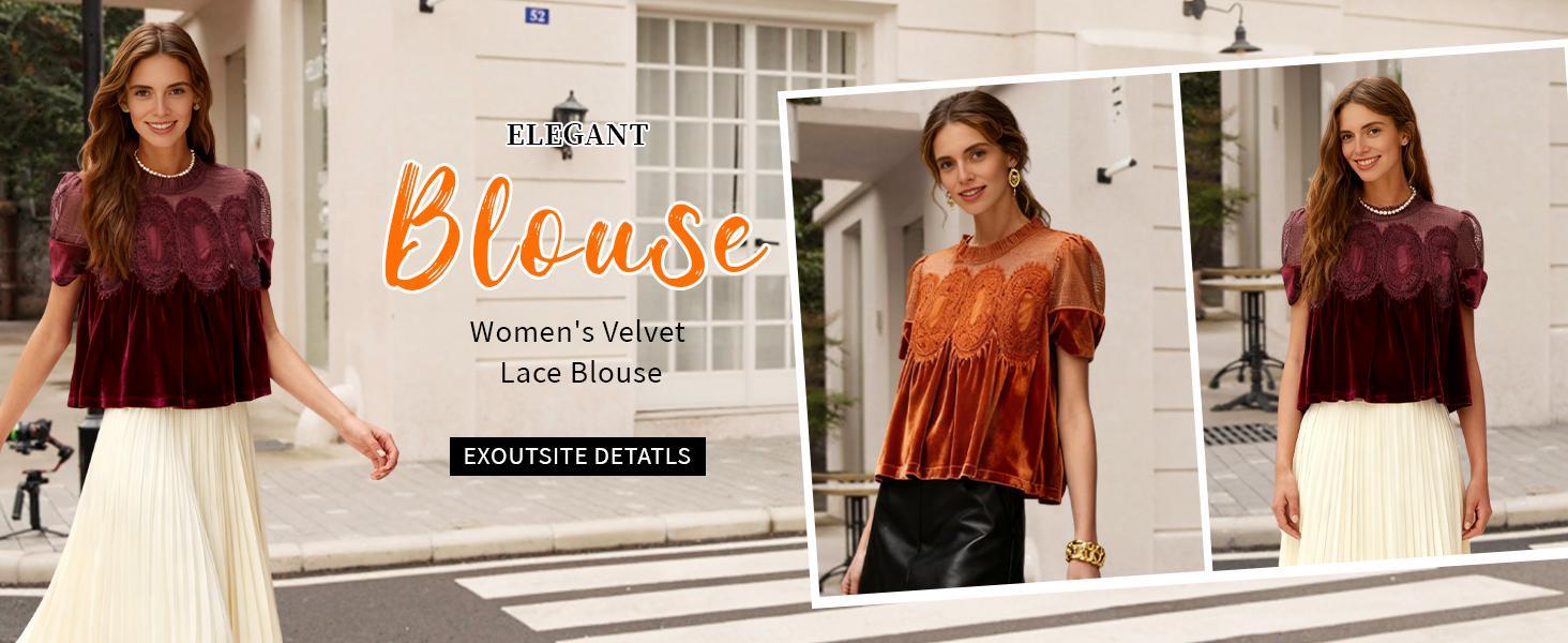 Velvet lace swing top features: short sleeves, flared silhouette