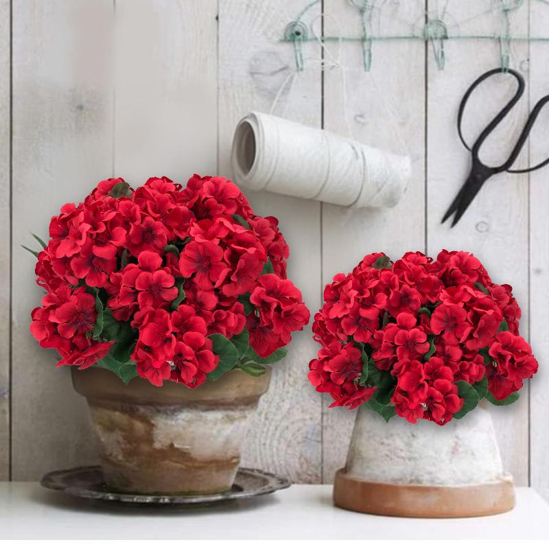 8 Bundles Artificial Geranium Flowers For Outdoors Geranium Flowers Outdoor Red Artificial Flowers UV Resistant Garden Plants Faux Flowers For Home Kitchen Table Centerpieces Patio Decor
