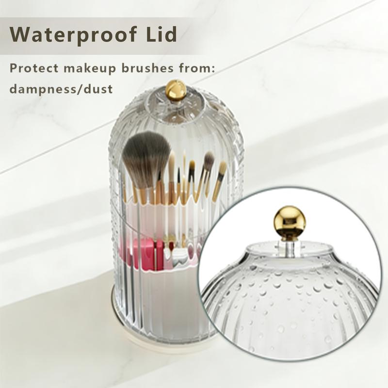 Dustproof Toothbrush Holders with Cover,Storage Bucket Organizers with Transparent Door Lid,360° Rotating Clearance Makeup Organizer for Vanity Bathroom Desktop Countertop Storage,Spinning Makeup Brush Holder Boxes,White&Grey,Multi-functional Storage