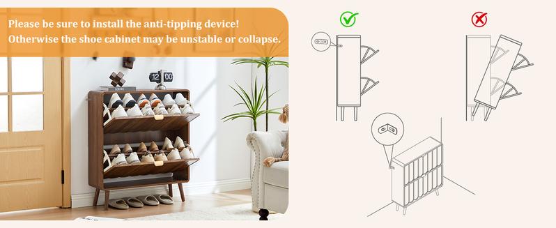 Giratree Shoe Storage Cabinet for Entryway with 2 4 Flip Drawers, Freestanding Narrow Wood Shoe Cabinet with Wave Panel, Hidden Shoe Organizer for Foyer, Hallway