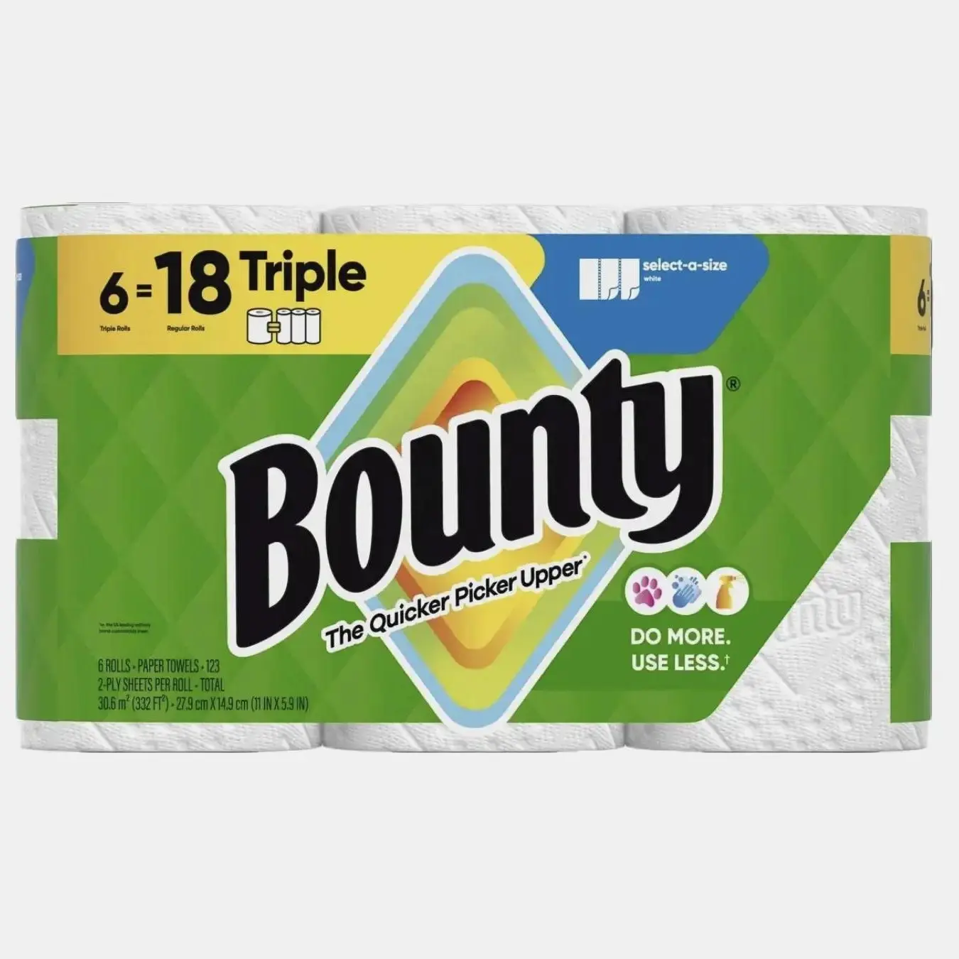 Bounty Select-A-Size White Paper Towels 6 Triple Rolls 123 Sheets Per Roll Soft Absorbent Kitchen Tissue