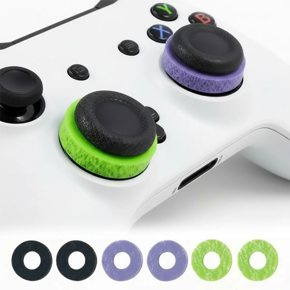 Gaming Thumbstick Precision Resistance Rings - Controller Accessories for PS4, PS5, Xbox 1, XBX, Switch Pro, Scuf Game Console Accessories with Aim Assist Motion Control (Black/Purple/Green)