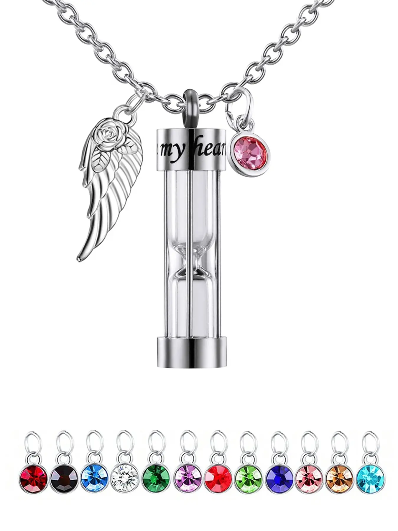 1 Pcs  Cremation Urn Necklace for Ashes Timeless Hourglass Memorial Pendant Keepsake Jewelry Sentimental Necklaces for Human Pet Ashes with 12 Birthstone Angel Wing, Elegant Necklace, Dainty Necklace, Heart Necklace