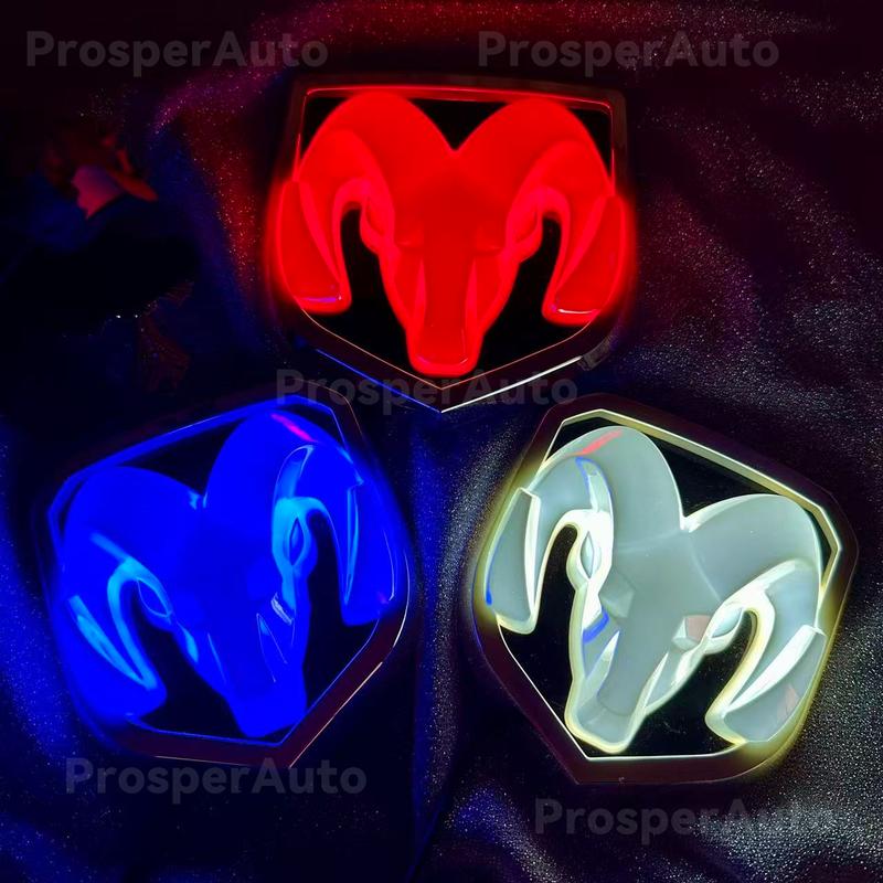 Applicable to Dodge Ram Kuwei Kubo Led Luminous withLight Modified Ram Head Standard Bumper Stickers RearCar Badge Car Mark Dodge Ram glowing emblem