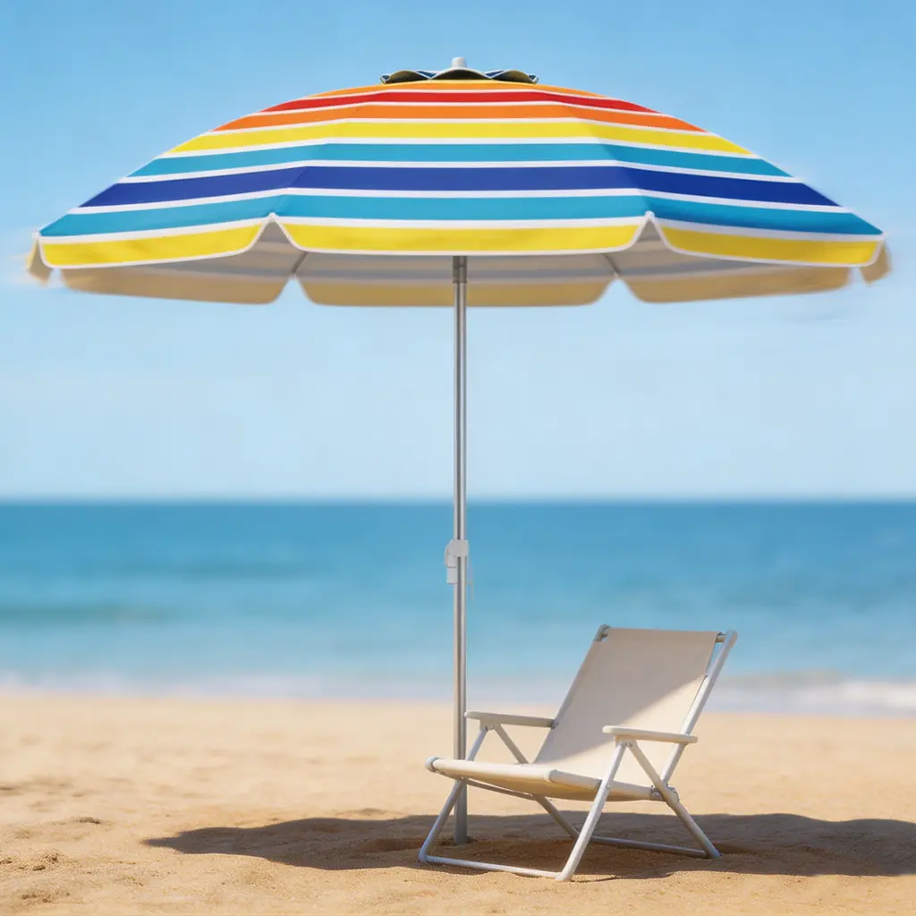 6.5ft UPF50+ Beach Umbrella, Portable Windproof Patio Umbrella with Sand Anchor & Tilt, Silver-Coated Sun Protection Umbrella with Carry Bag for Beach, Pool & Garden
