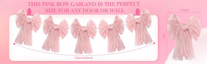 Easter Bow Garland Pastel Fluffy Tulle Satin Bow Banner Bunny Ear Plaid Pink Bow Garland Cute Hanging Wreath Garland for Mantle Fireplace Wall Door Mantel Decor, Spring Indoor Outdoor Home Table Backdrop Easter Decor 2026 Festive Party Supplies & Gifts