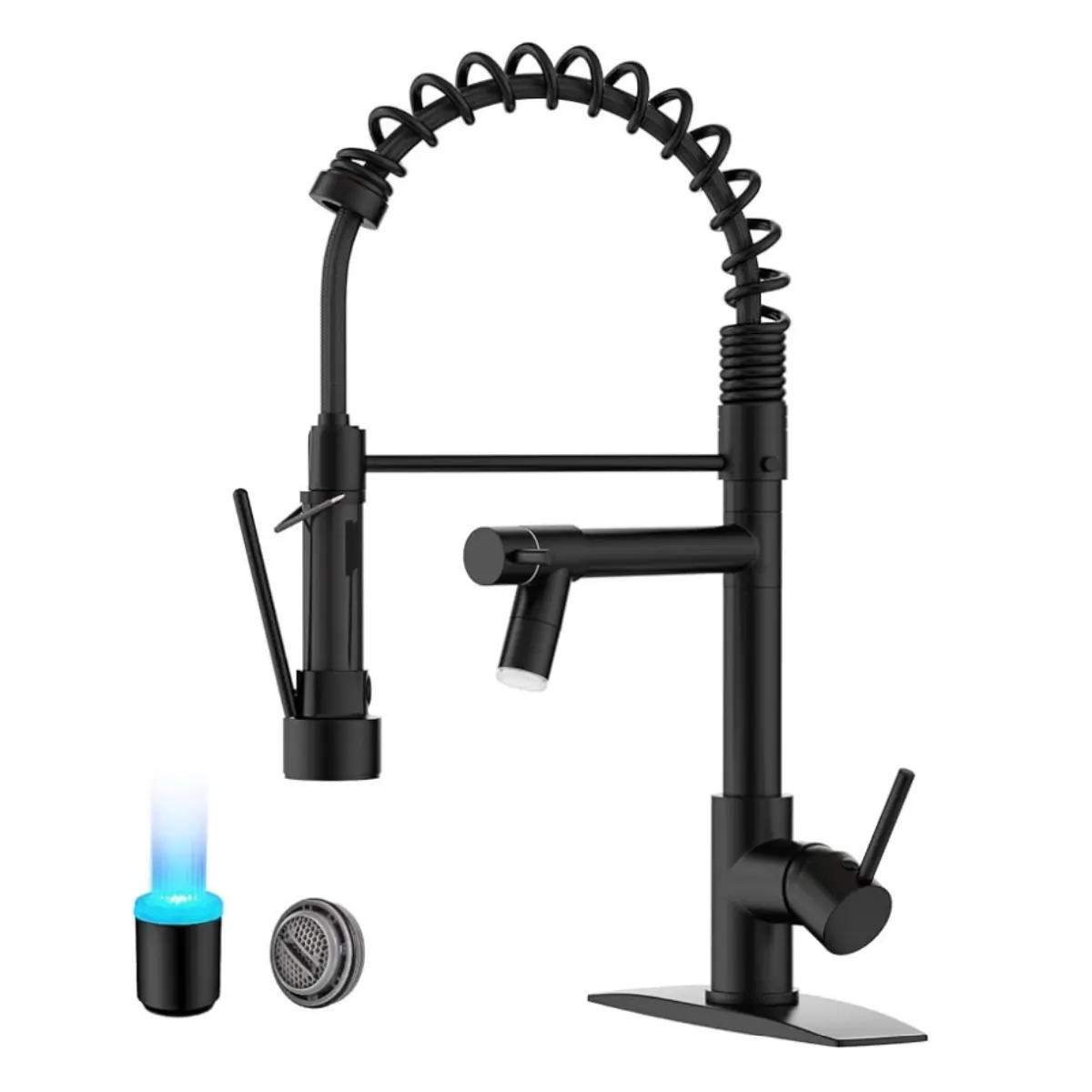 FORIOUS Commercial Matte Black Stainless Steel Spring Kitchen Faucet - Dual Heads, LED Pull Down Sprayer, 360° Swivel, Standard Aerator (Anti-Splash Aerator Matte Kitchen Taps with Pull Down Sprayer), Kitchen Faucets With Pull Down Sprayer homedecor