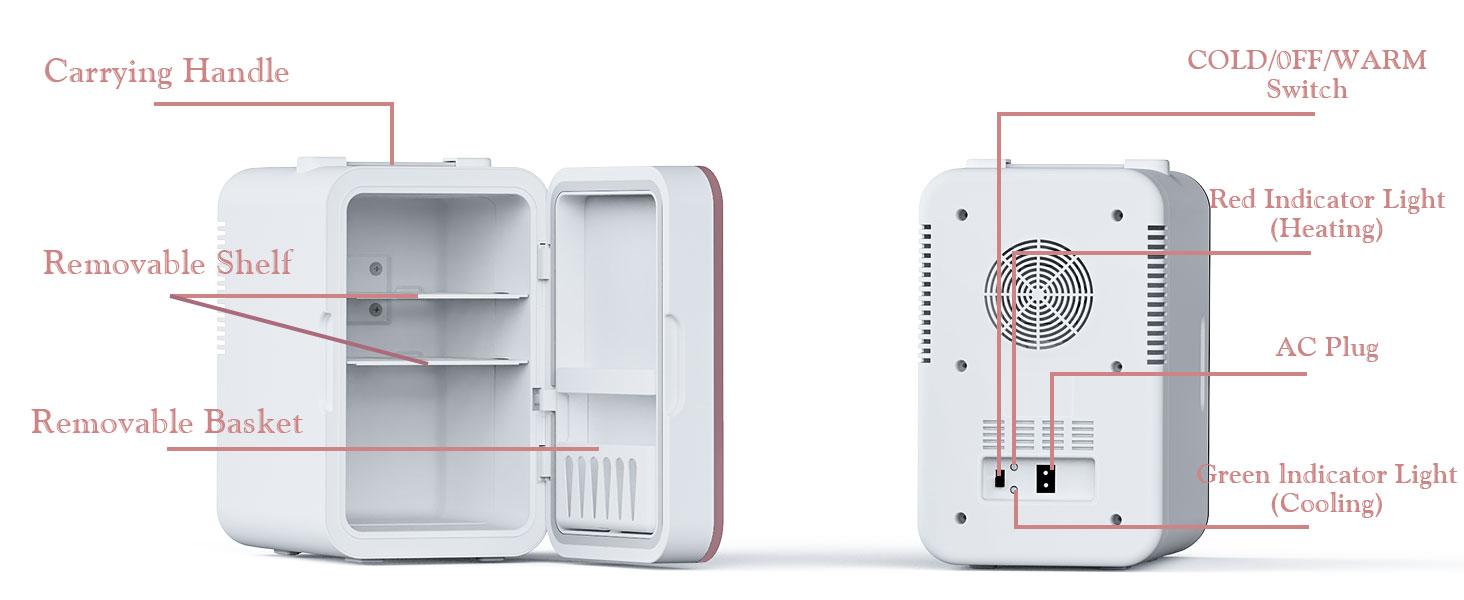 Mini Fridge for Bedroom, 6L Skincare Fridge with LED Mirror, Portable Cooler & Warmer for Dorm, Office, Makeup & Cosmetics, White Compact Quiet Design