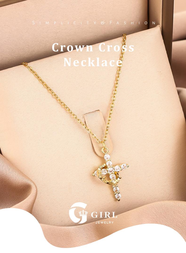 GGIRL Simple Crown Cross Pendant Choker Necklace for Women Men Girls Pretty Crown Cross Jewelry Gift for Daily Party Clothing Decor Trendy All-match Exquisite Fashion Accessory Fashion Jewelry Gift for Holiday Haul Christmas Birthdays Anniversaries