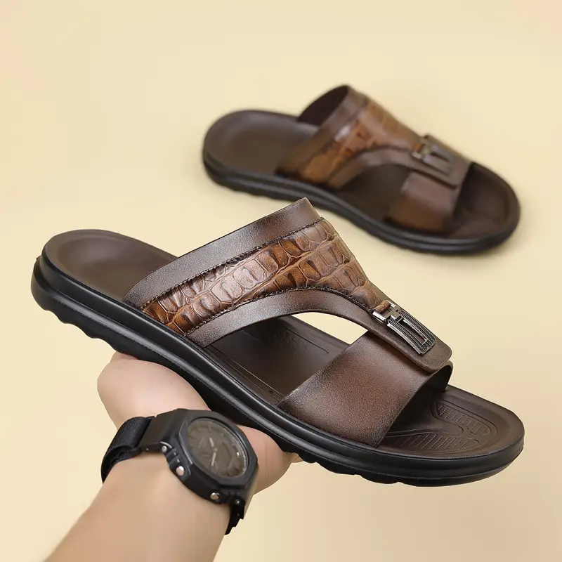 Men's Minimalist Street Sandals, Comfortable and Flexible Slip On Design with a Non-Slip Sole for Casual Daily Wear, Footwear, Business Casual, Chic, Waterproof, Wear-Resistant, Breathable, Casual Slippers, Open Toe