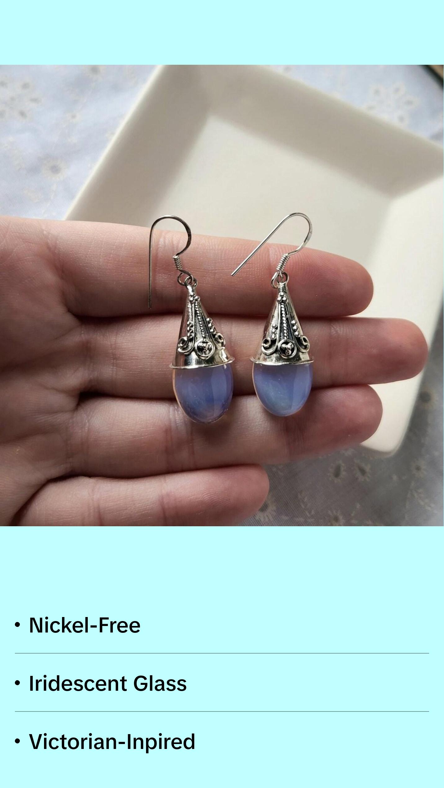 Opalescent Iridescent Teardrop Earrings | Sterling Silver Victorian-Inspired Magic