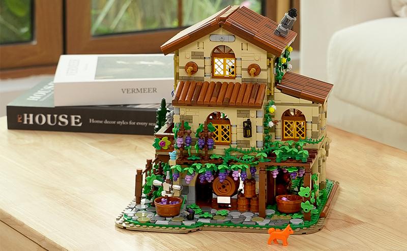 Winery Chateau House Building Set with Lights, Vineyard Castle Construction Model Home Decor, 1826 PCS Vine Estate Autumn Cabin Building Block Kit Gift for Mothers Day Adults Teens Boys Girls,Christmas Gift