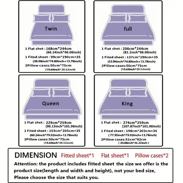 4pcs Bamboo Bed Sheet Set - Ultra Soft & Breathable Cooling Sheets, Deep Pocket Fitted Sheet (13.78-15.35inch), Shrink-Resistant & Wrinkle-Free, All-Season Luxury Bedding with Flat Sheet & Pillowcases - Elegant Modern Bedroom Decor in Deep Purple - Ideal