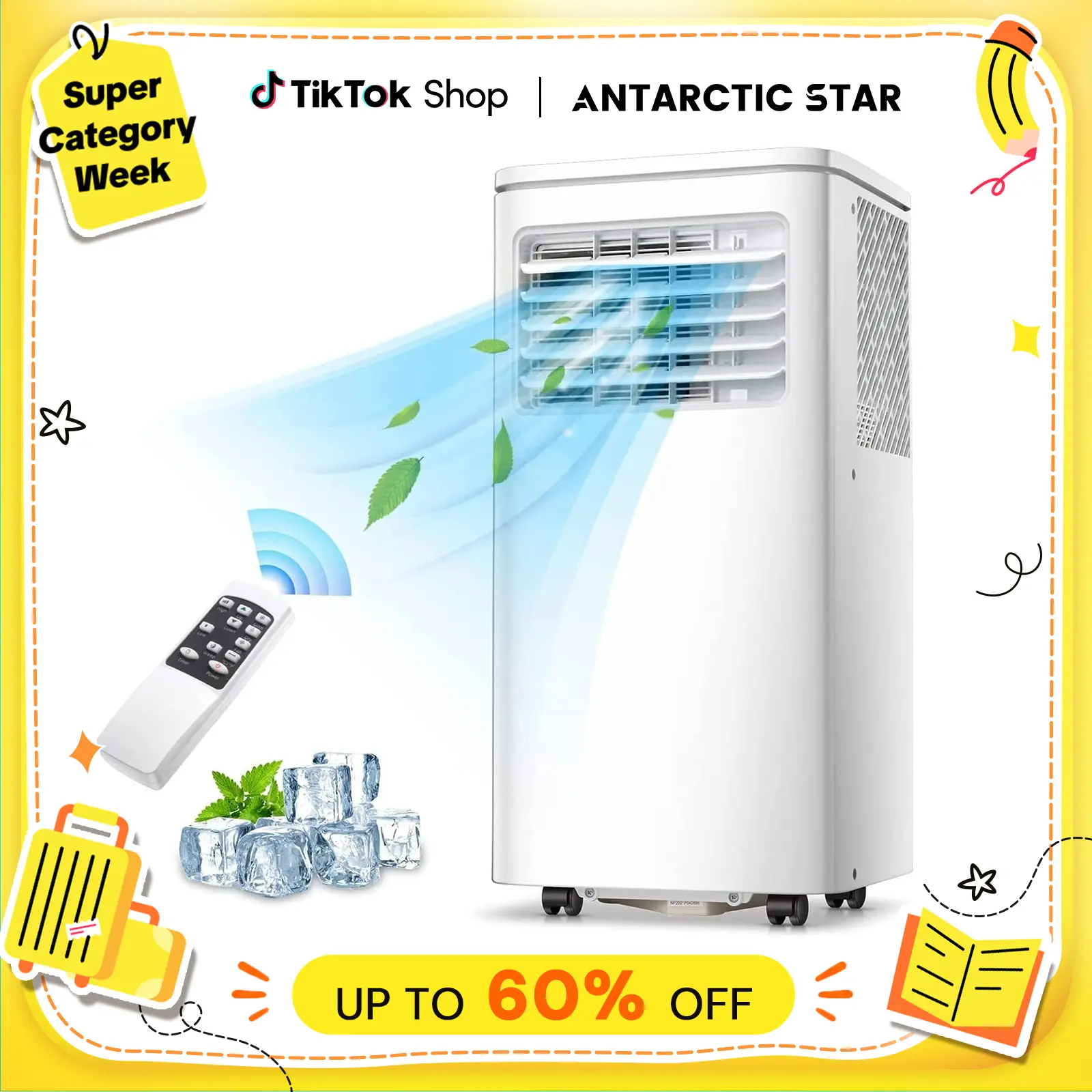 【BackToSchool】Antarctic Star  8,000/10,000 BTU (ASHRAE) Portable Air Conditioners Cool Up to 200/250 Sq.Ft, 4 Modes Portable AC Unit with Remote Control/LED Display/24Hrs Timer/Installation Kits for Bedroom/Home/Office/Dorms tiktokshopbacktoschool