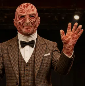 Realistic Freddy Krueger Mask and Glove Set, High-Quality Latex Full Head Mask with Burned Skin Texture, Perfect for Halloween Costume, Cosplay, and Themed Parties stage performance accessory