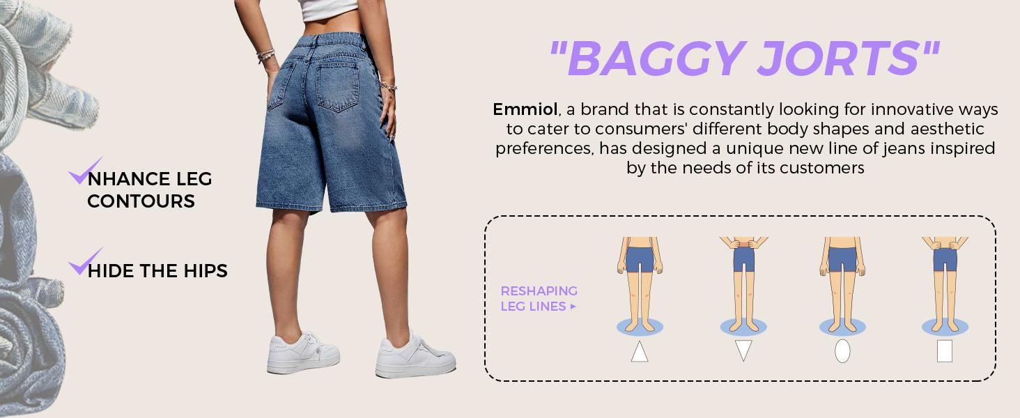 EMMIOL Women Jorts Baggy Jeans Shorts Mid-Low Waisted Denim Y2K Hip-Hop Shorts Summer Hot Short Pants Streetwear