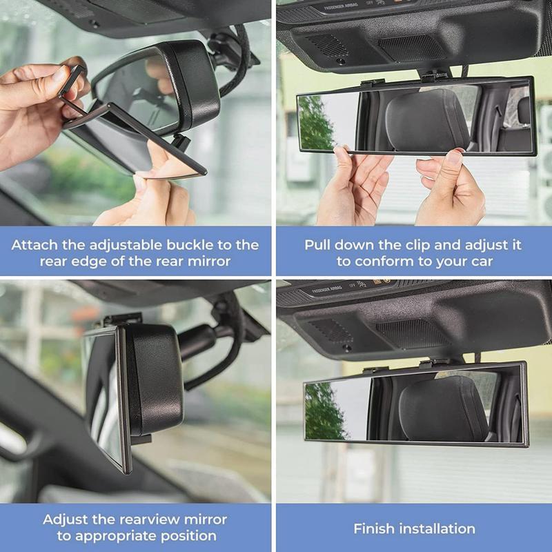 Rear View Mirror, Chrome Anti-glare PanoramicRear Mirrors Universal 12 Inch Convex CarInterior Clip on Extra Big Wide Angle RearviewMirror Extender to Reduce Blind Spot for CarSUy Trucks																	