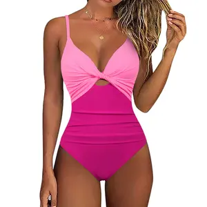Hilor Women's One Piece Swimsuit for Large Bust Front Twist Keyhole Bathing Suit Sexy Monokini Swimwear Tummy Control