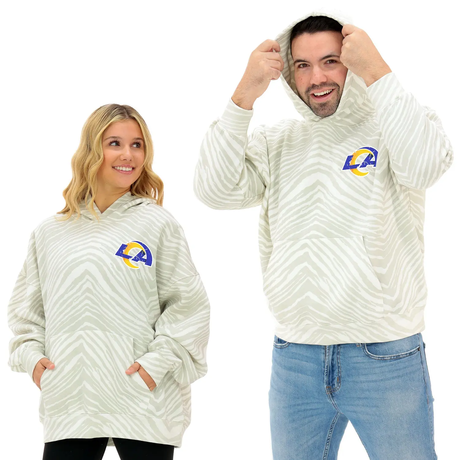 Zubaz NFL Unisex Adult 90s Vintage Full back Zebra 2 Color Hoodie, Los Angeles Rams