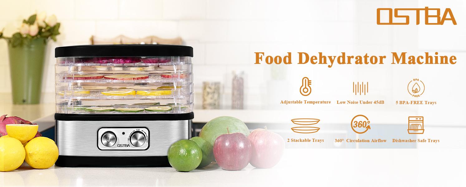 OSTBA Food Dehydrator, Dehydrator for Food and Jerky, Fruits, Herbs, Veggies, Temperature Control Electric Food Dryer Machine, 5 BPA-Free Trays Dishwasher Safe, 240W, Recipe Book Included