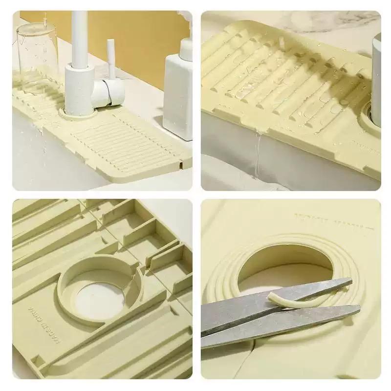 [Holiday Haul] Faucet Mat for Kitchen Sink 24 Inch Longer Silicone Sink Splash Guard 7° Slope Fast Self-draining Drying Tidy Mat with Snap Button Lock Adjustable Hole Design