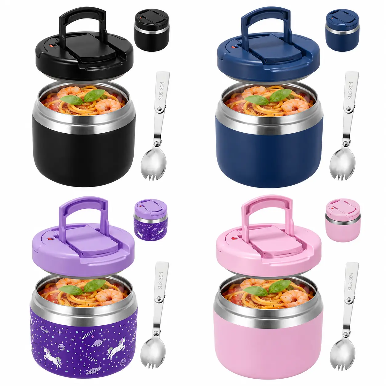 [Back To School] 14oz Soup Thermo for Kids, Buckle Lid with Food-Grade Tritan Inner Lid, Wide Mouth Insulated Food Jar for Hot Food, Leakproof Lunch Container with Spoon for School & Travel