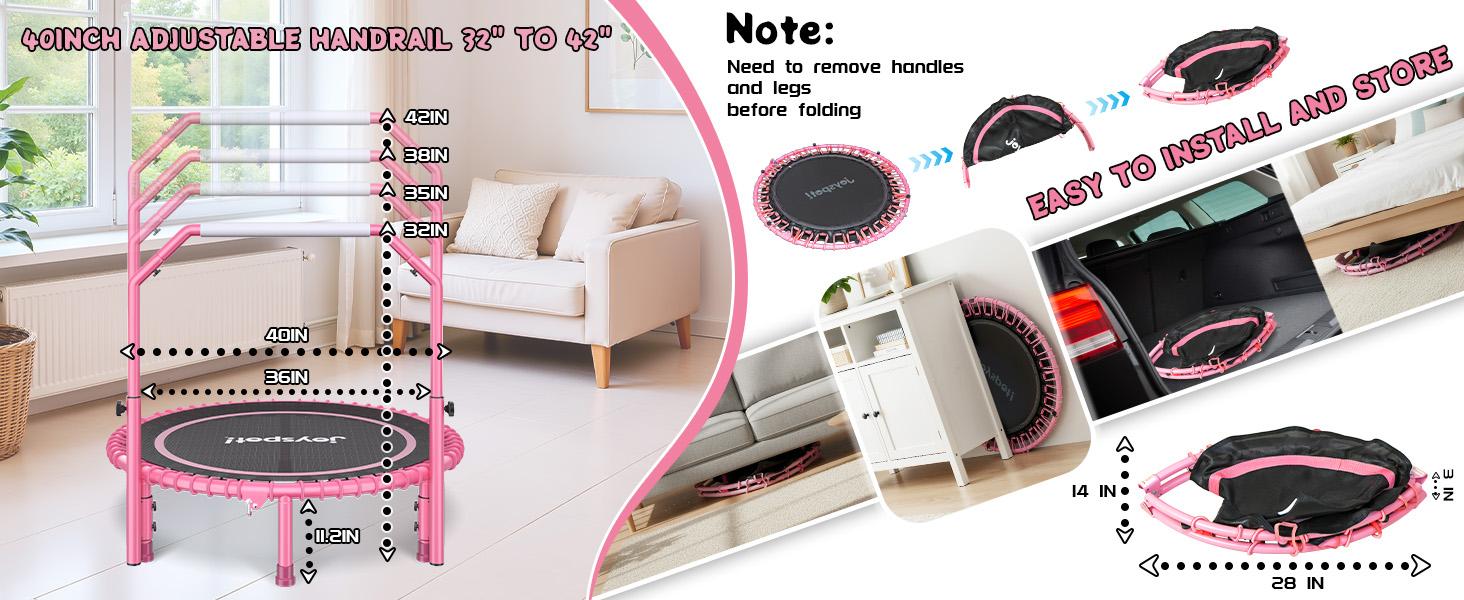 JoySpot 450 LBS Foldable Trampoline, 40" Indoor Fitness Rebounder with U-Shape Adjustable Foam Handle, Quiet Bungee Jump System & Cordless Jump Ropes, Indoor&Outdoor fitness, Yoga, for Adults JoySpot 450 LBS Foldable Trampoline, 40" Indoor Fitness Rebounder with U-Shape Adjustable Foam Handle, Quiet Bungee Jump System & Cordless Jump Ropes, Indoor&Outdoor fitness, Yoga, for Adults