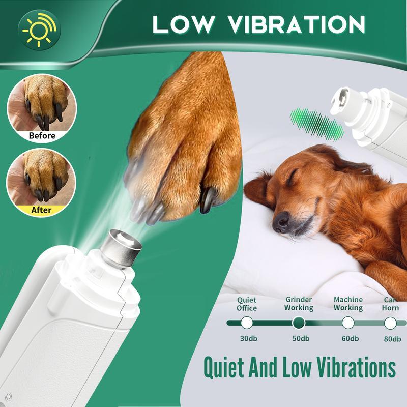 Pet nail grinder, multifunctional dog nailtrimmerand cat nail trimmer kit, ultra quietelectric petnail grinder, rechargeable, suitable fortrimmingsmall and large dogs, with a 4-hourbattery life pet hair