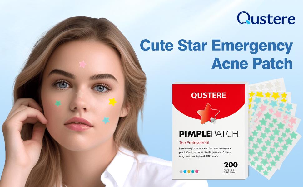 QUSTERE Pimple Patches for Face, Hydrocolloid Acne Patches, Cute Star Zit Covers, Colorful Spot Stickers with Tea Tree, Salicylic Acid & Cica Oil| 3 Sizes (10mm, 12mm & 14mm) |200 Count Skincare Skin Repair