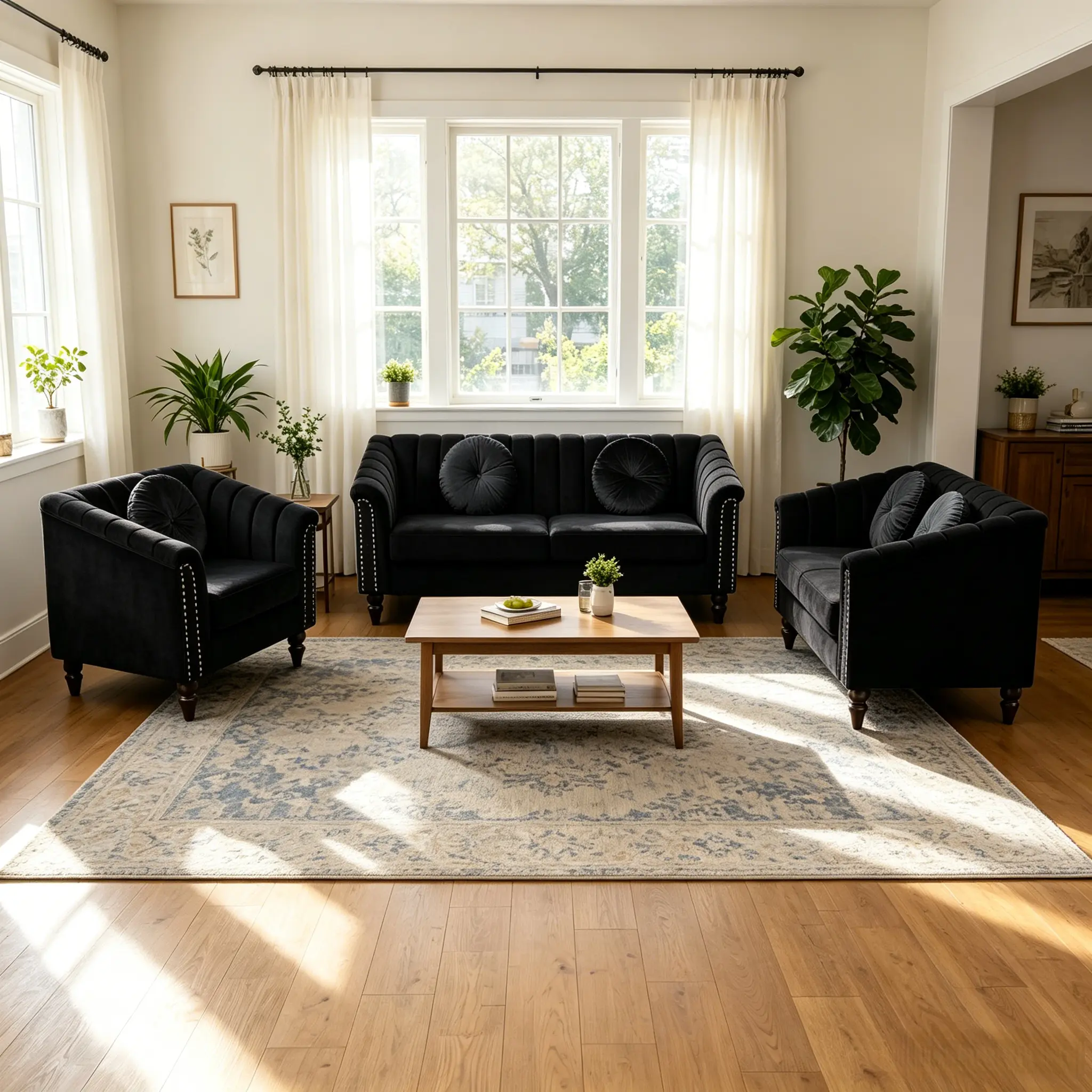 Handcrafted Classic 3-Piece Living Room Conversation Couch Set - Sturdy Load-Bearing Solid Wood Frame, Luxurious Soft Flannel Cushions, Waterproof, Scratch-Resistant, Breathable Fabric, Aesthetically Grand Decorative Indoor Sofa with Complimentary Pillow,