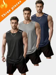 Men’s 3-Piece Reflective Quick-Dry Breathable Lightweight Sleeveless Tank Tops — Moisture-Wicking Sports Tanks for Gym, Running, and Everyday Wear, Crew Neck Striped Sleeveless Design, Available in Multiple Colors.