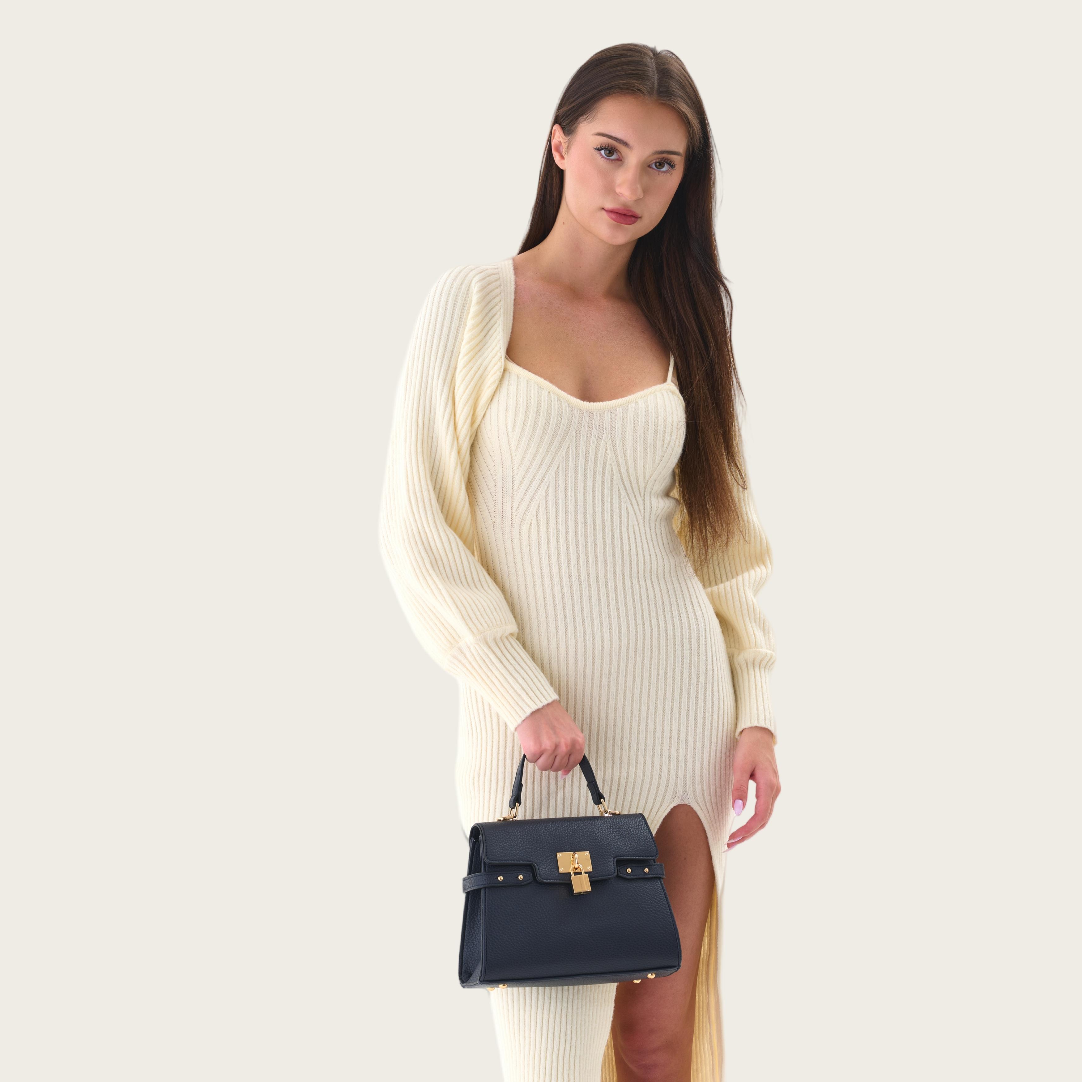 Women’s Multi-Color Elegant Textured Zipper Shoulder Bag – Structured Vegan Leather Top Handle Purse with Gold Lock Closure, Adjustable Strap, and Spacious Capacity for Everyday Use