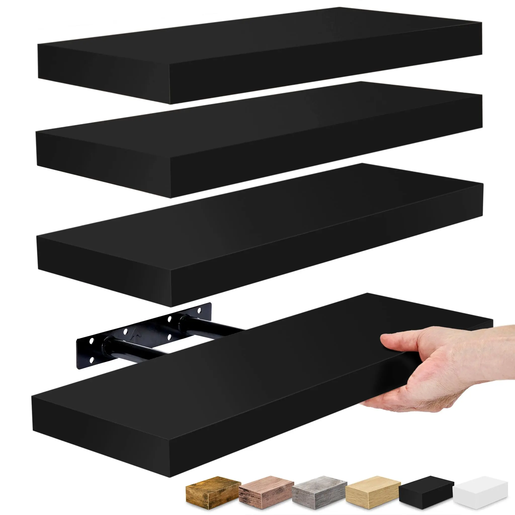 Bosniik 4-Piece Floating Wall Shelves (15.75inL×5.7inW×1.2inH) - Rustic Black Wood Mounted Unit, 20lbs Capacity Storage Organizer, Wall Decor, Entryway Furniture, Home Accessory for Bedroom, House Decor