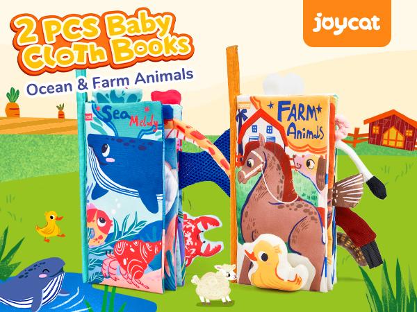 JoyCat Baby Toys, Farm & Ocean Baby Soft Toys, Cloth Board for Baby Shower Newborn, Gifts for Boys Girls Stocking Stuffers, Touch and Feel Tummy Time Crinkle Cloth Books for Infant