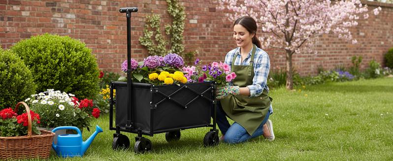 【Upgraded】Collapsible Wagon with Wheels, 176 lbs Wagons Carts Foldable Wagon Cart with Flexible Handle, Lightweight Portable Folding Utility Grocery Shopping Cart for Grocery Sports Garden Camping
