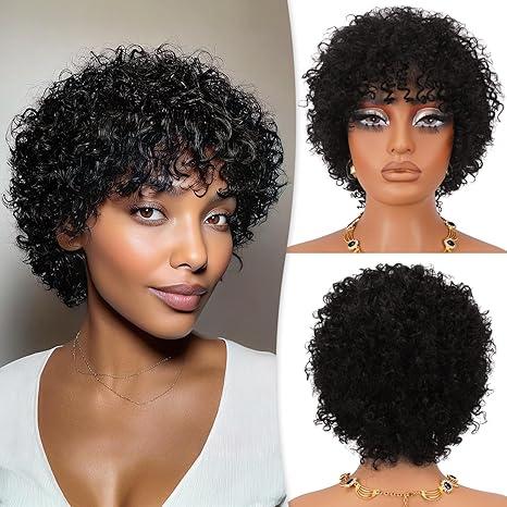 026 Pixie Cut Wig for Black Women Short Bomb Curly Wigs Brazilian Virgin Human Hair Short Curly Pixie Wigs Pixie Cut Layered Wig Natural Black Short Wigs for Black Women#TikTokShopHolidayHaul