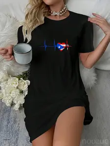 Puerto Rico Heart Puerto Rican Heartbeat ECG Pulse Boricua Casual Dress