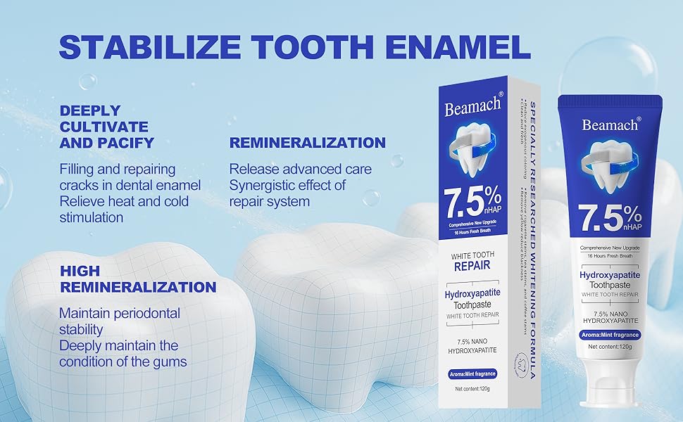 Beamach Hydroxyapatite Toothpaste 7.5% for Enamel Repair & Teeth Whitening Refreshing Flavor Fluoride-Free 4.23oz Gentle Formula for Sensitive Teeth Care Beamach Hydroxyapatite Toothpaste 7.5% for Enamel Repair & Teeth Whitening Refreshing Flavor Fluoride-Free 4.23oz Gentle Formula for Sensitive Teeth Care