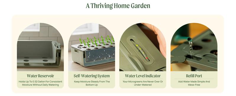 Vego Garden EZ Leafy Planter Self-Watering Indoor Planter Box with Reservoir Humidity Dome Soil-Based Countertop Garden Kit for Leafy Greens Lettuce Spinach Herbs - Breathable Planting Container