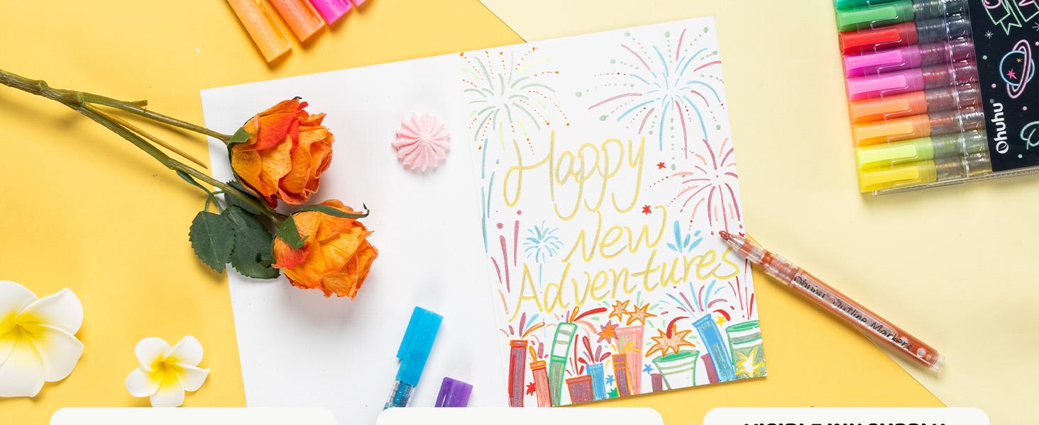 Ohuhu Stocking Stuffers for Teen Girl: 18 Outline Markers - Shimmer Glitter Metallic Double Line Drawing Pens for Adults Beginners Fun Crafts Art Supplies Gifts for Greeting Cards Glass Rock Plastic Ohuhu Stocking Stuffers for Teen Girl: 18 Outline Markers - Shimmer Glitter Metallic Double Line Drawing Pens for Adults Beginners Fun Crafts Art Supplies Gifts for Greeting Cards Glass Rock Plastic