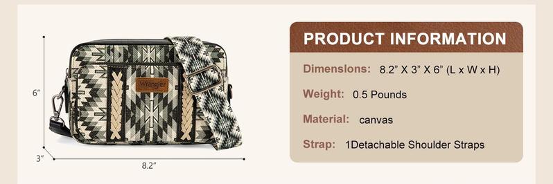 Wrangler Crossbody Bag for Women Boho Aztec Small Multi Pocket Crossover Purse