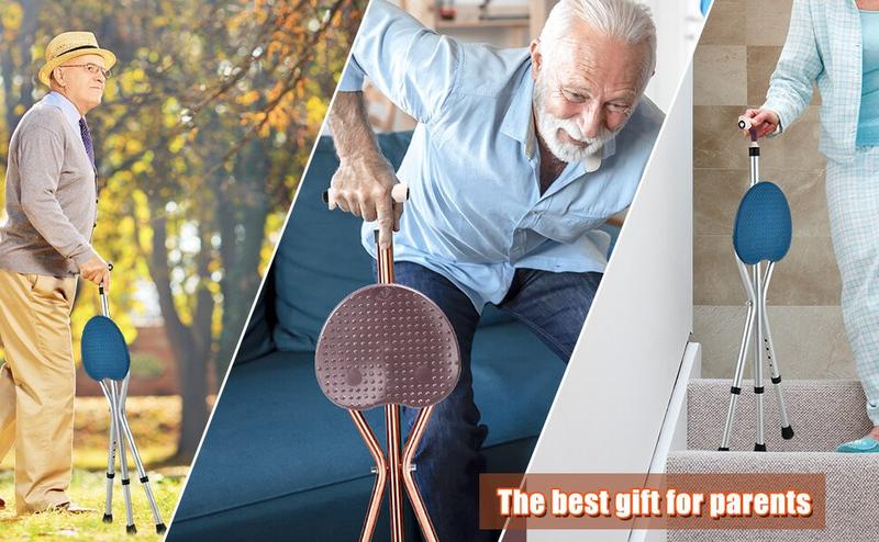 COSTWAY Walking Cane with Seat, Heavy Duty Aluminum Alloy Crutch Chair with LED Light and Retractable 3 Legs, Portable Anti-Slip Seat Cane, Lightweight Walking Stick for Seniors Elderly